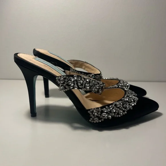 Betsey Johnson Blue Elina Evening Slip On Pumps Mule Heels - Picture 7 of 10